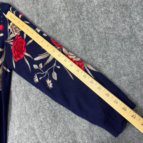 Rebecca Malone Moody Floral Sweater L Lightweight Pullover Studded Soft Vintage - Picture 9 of 14